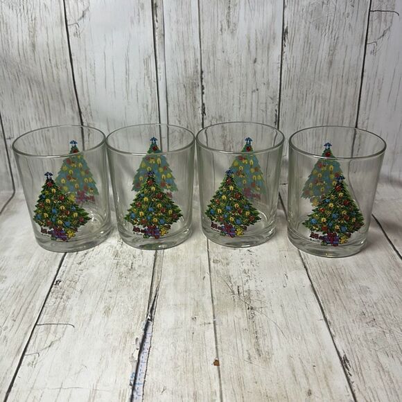 Vintage Christmas Treasure Old Fashioned Whiskey Glasses Set 4 NOS 1989 VTG - Picture 4 of 7